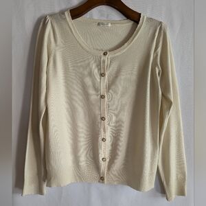 Glacier Large Elegant Cream Button-Up Women's  Cardigan Sweater Top
